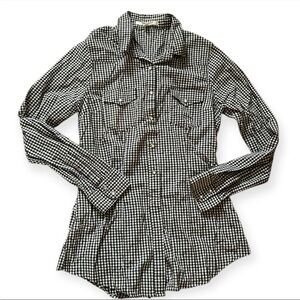 Daniel Rainn Checkered Black and White Long Sleeve Top Size Small Pearl Snaps